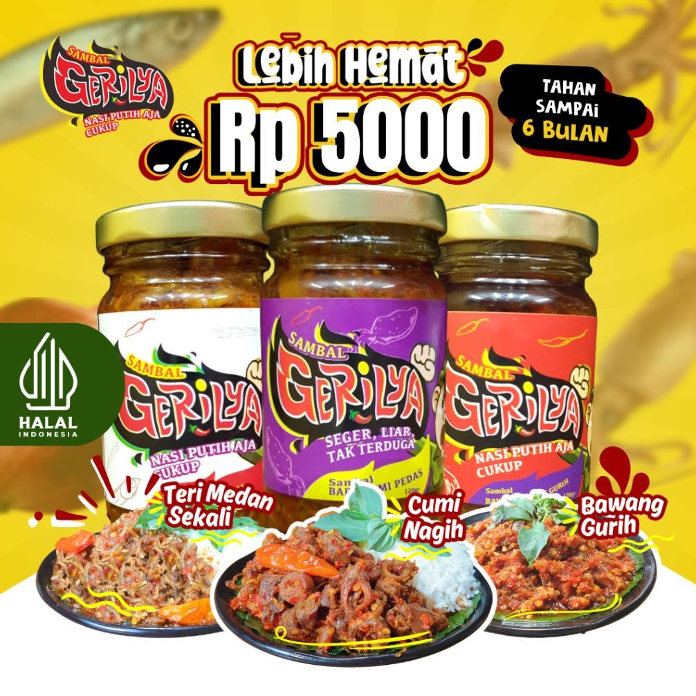 

GERILYA - Paket "TerCuBa" (Sambal Teri Medan Sekali, Sambal Cumi Nagih, Sambal Bawang Gurih)