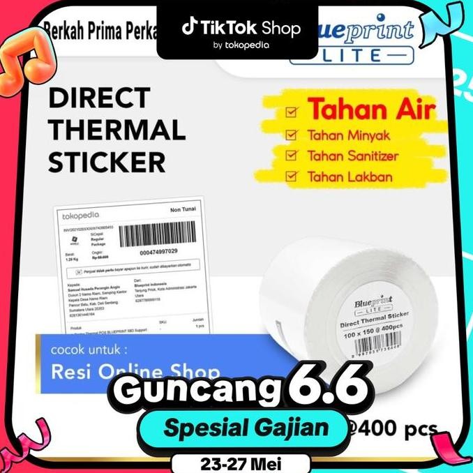 

Kertas Thermal Stiker 100x150 BLUEPRINT Lite Label 100 x 150 mm 400Pcs Roll