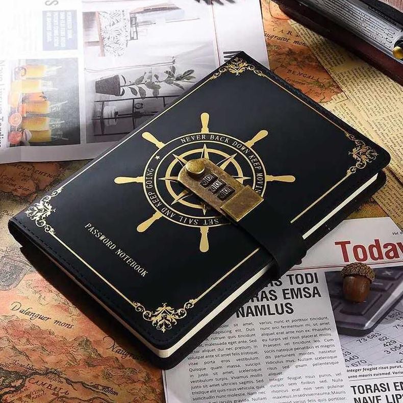 

Buku Harian Notebook Cover Kulit Buku Diary Kunci Password Pin