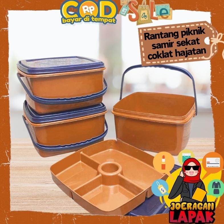 Keranjang Piknik Samir - Kotak Makan Bakul Tutup Sekat Tempat Wadah Nasi Lauk Kuah Plastik Hajatan R