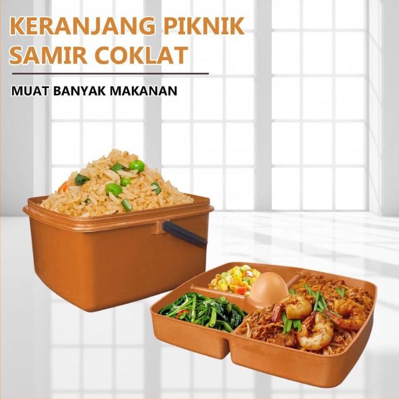 Keranjang Piknik Samir - Kotak Makan Bakul Tutup Sekat Tempat Wadah Nasi Lauk Kuah Plastik Hajatan R