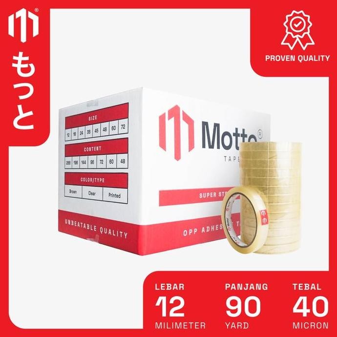 

Isolasi 12Mm X 90 Yard Bening - Dus (288 Pcs) - Motto Opp Tape/Lakban Co