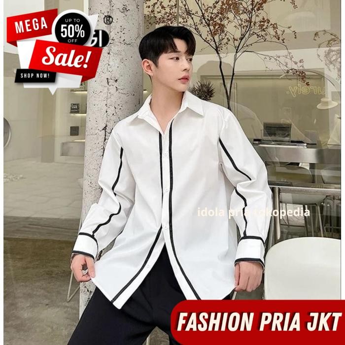 KEMEJA PRIA GARIS-GARIS KATUN HITAM PUTIH / KEMEJA PRIA GARIS-GARIS KATUN HITAM PUTIH BEST QUALITY 