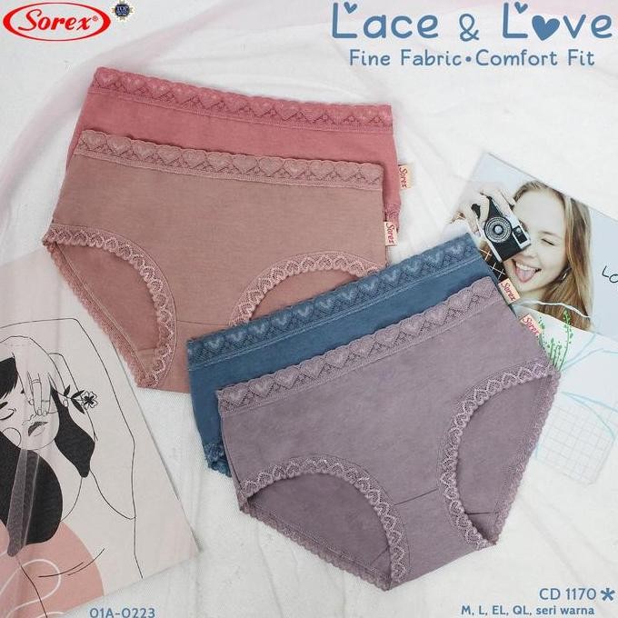 Sorex (3Pc, 6Pc, 12Pc) Cd/Celana Dalam Wanita 1170 Mini Dan 1172 Maxi Lace & Love Renda Cantik Katun