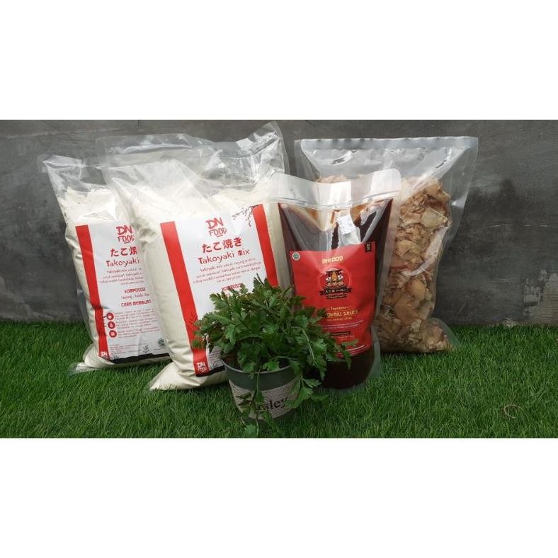 

Paket Usaha Takoyaki DNFOOD(Tepung 2500g 2 Pcs, Saus 1000ml 1 Pcs, Katsuobushi 250g 1 Pcs)