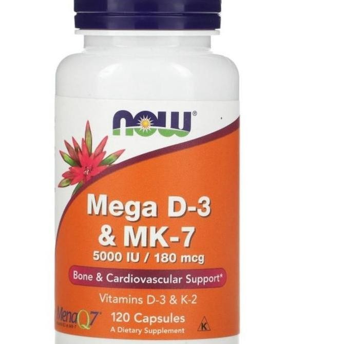 Now Mega Vitamin D3 Vit D3 Mk7 Mk 7 Vitamin K2 Vit K2 5000Iu 120 Caps Original Produk
