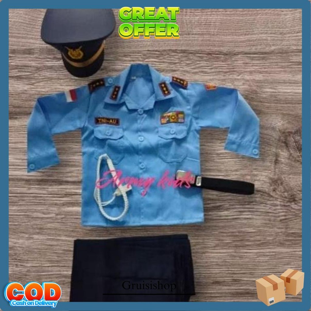 Baju Seragam Tni Angkatan Udara Anak, Paud/Tk Kostum Karnaval Gratis Ongkir