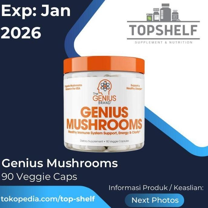 

TERBARU - Genius Mushroom - Lions Mane, Cordyceps & Reishi - 90 Veggie Caps