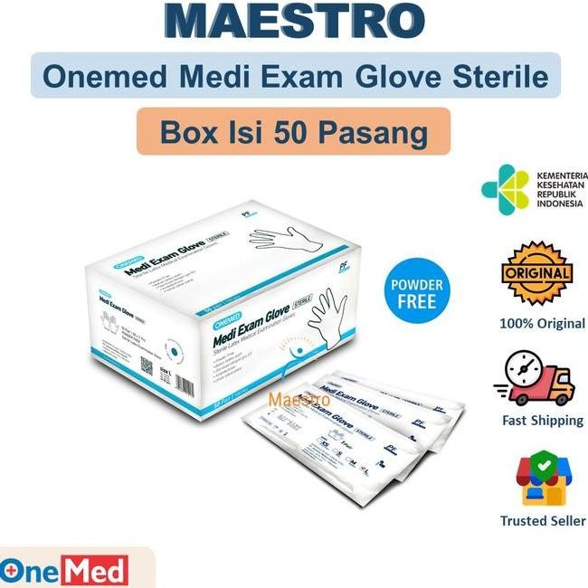 

Sarung Tangan Steril Onemed Medi Exam Glove Powder Free Pf Sterile Box Isi 50 Pasang Handscoon Bebas Tepung Tanpa Bedak