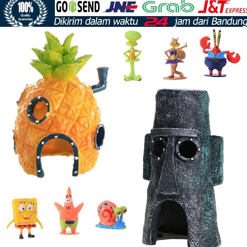 Hiasan Akuarium Rumah Spongebob / Rumah Squidward Decoration / Hiasan Aquascape / Ornamen Kartun Unt