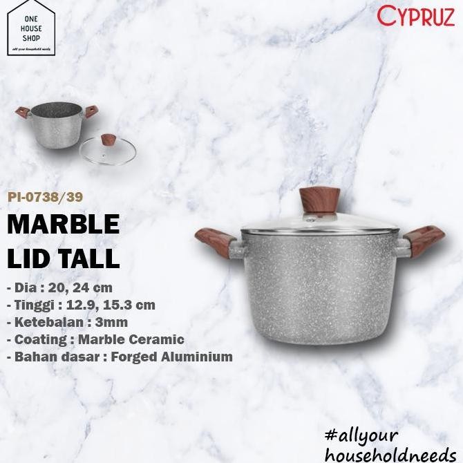 Ready Stock  Panci Saucepot Tinggi Marble Ceramic Anti Lengket Cypruz Tutup Kaca