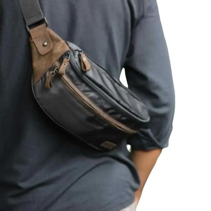 Original Premium Tas Waist Bag Water Proof Pria Kombonasi Kulit Sapi Saingan Eiger Slempang Distro O