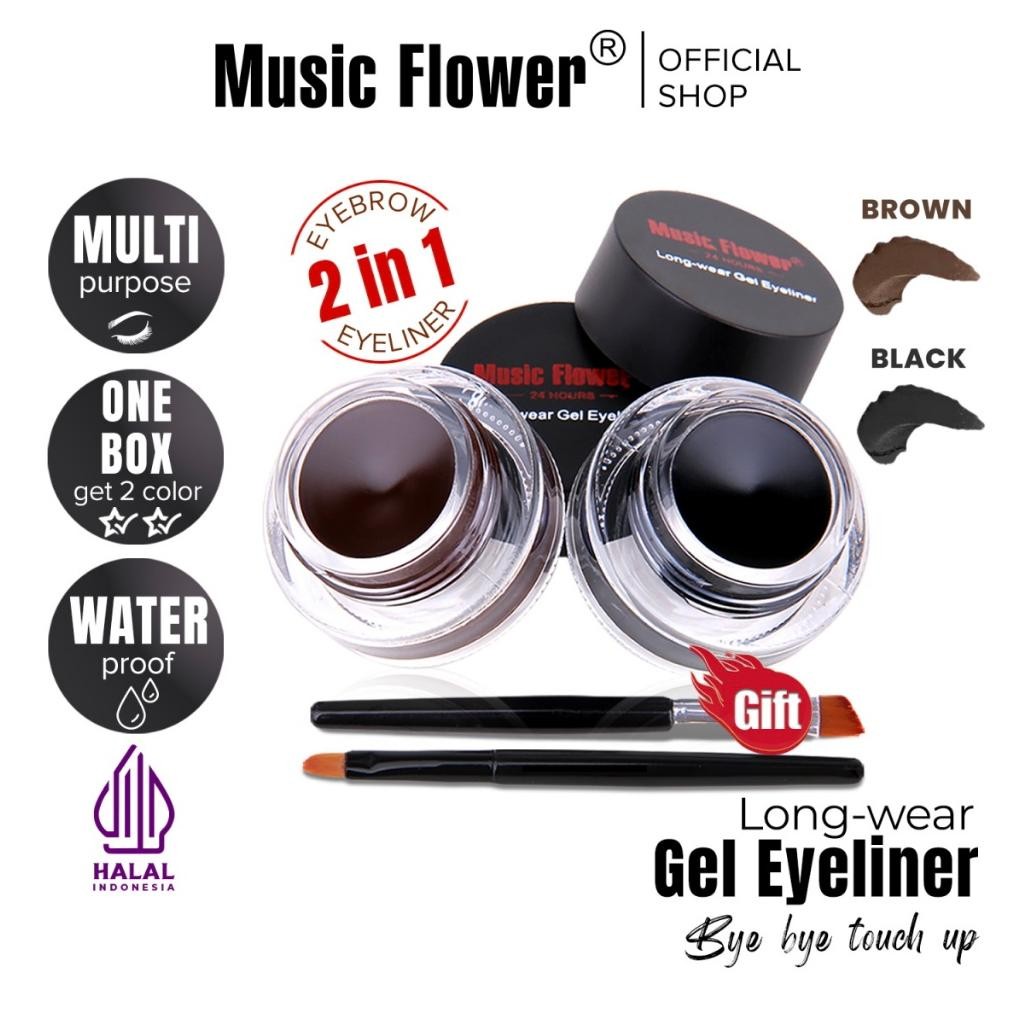 

baru music flower eyebrow & eyeliner gel 2in1 + 2 brush - 24h waterproof black brown
