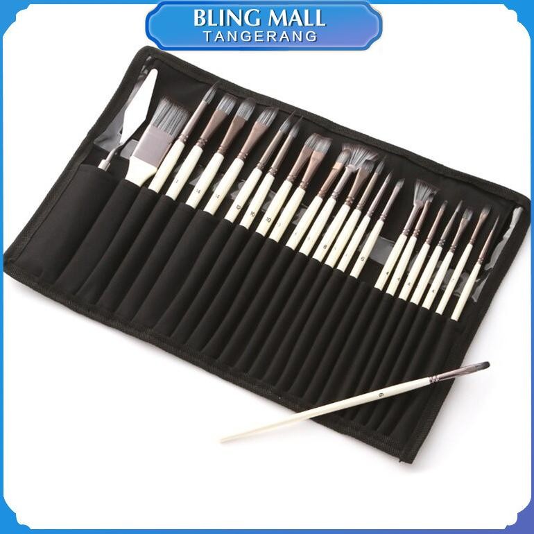 

baru 24 pcs kuas lukis artist set - untuk acrylic, watercolor & oil paint - nylon brush