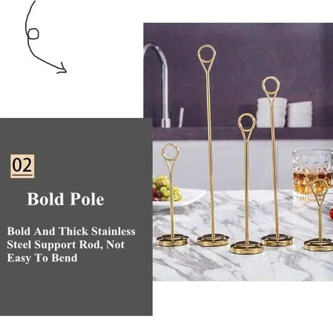 

new !!! 25cm Tiang Nomor Meja Stainless Menu Stand Table Number Holder Stand