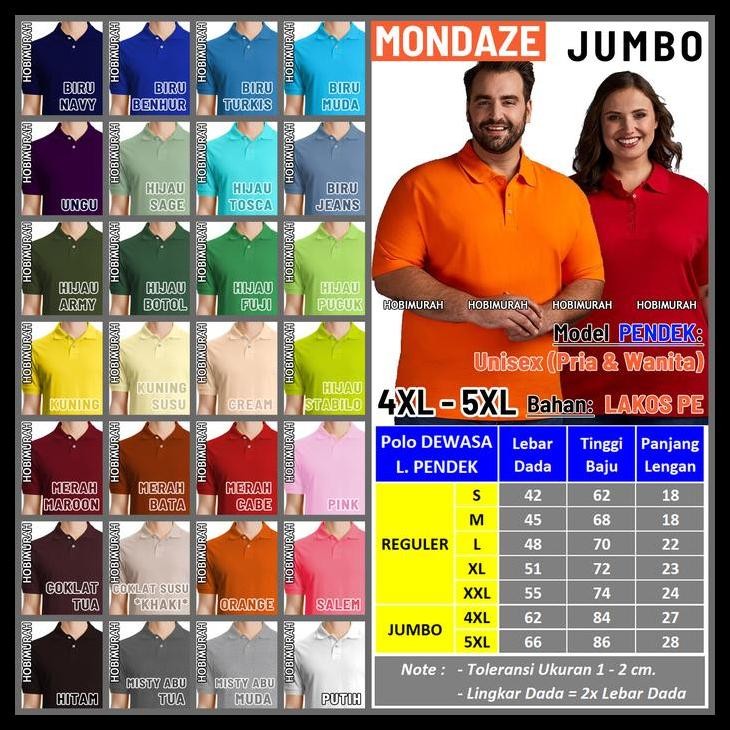 Kaos Polo Pendek - Jumbo  4Xl 5Xl  - Pria Wanita  |  Kerah Polos Jumbo  |  Mondaze Terlaris