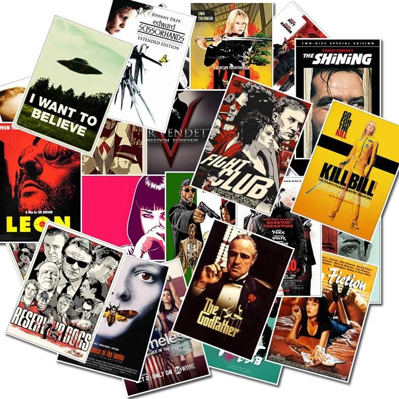 

25PCS Classic Movie Posters Stickers Pulp Fiction Godfather Retro Fashion Decals for Laptop Scrapbook Luggage Phone Sticker Toys