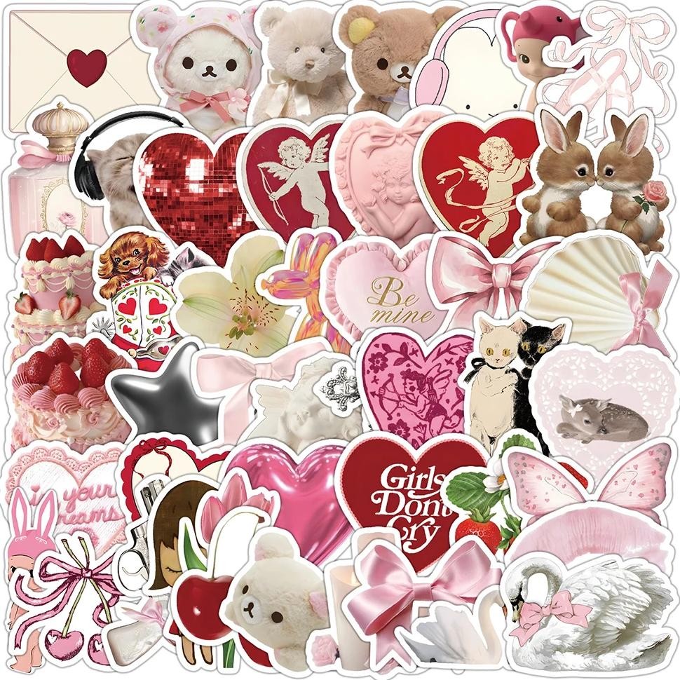 

10/30/50pcs Cute Pink Girls Stickers Ins Style Coquette Cartoon Decoration DIY Skateboard Fridge Guitar Phone Wall Decals Toys
