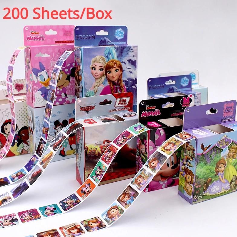 

200 Sheets/Box Disney Cartoon Pull Out Stickers Princess Frozen Mickey Mouse Minnie Sticker Girl Boy Teacher Reward Toys Gift