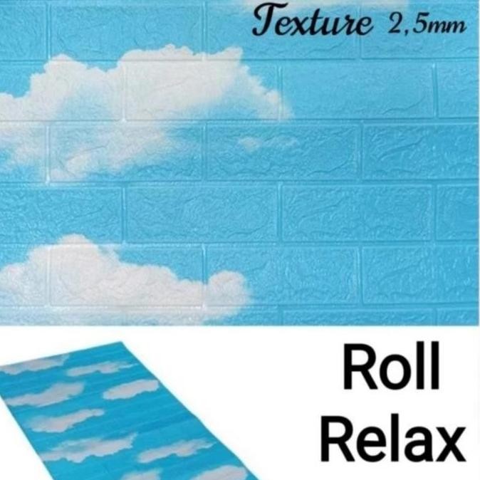 new   wallpaper foam roll 3D peredam panas dan suara pada dinding dan plafon motif awan 3D bata biru