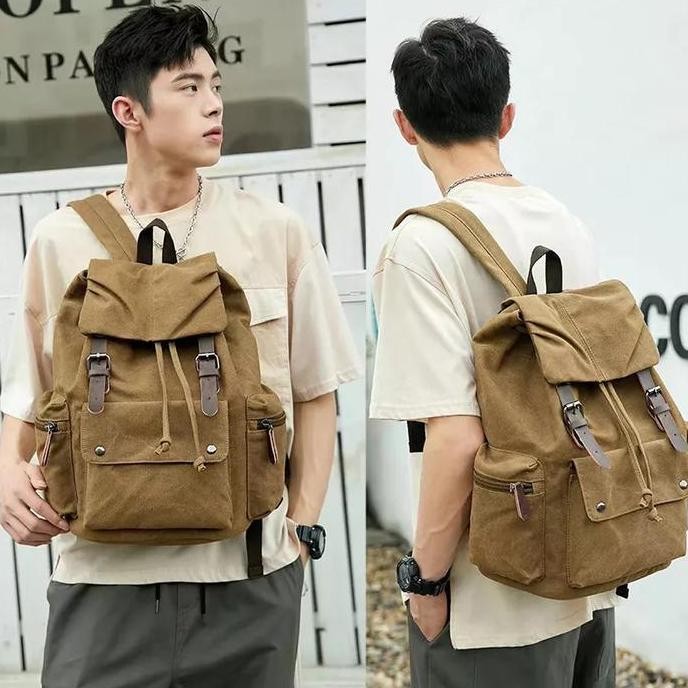 TAS RANSEL KANVAS FASHION RETRO PRIA DAN WANITA BAHAN KANVAS TEBAL