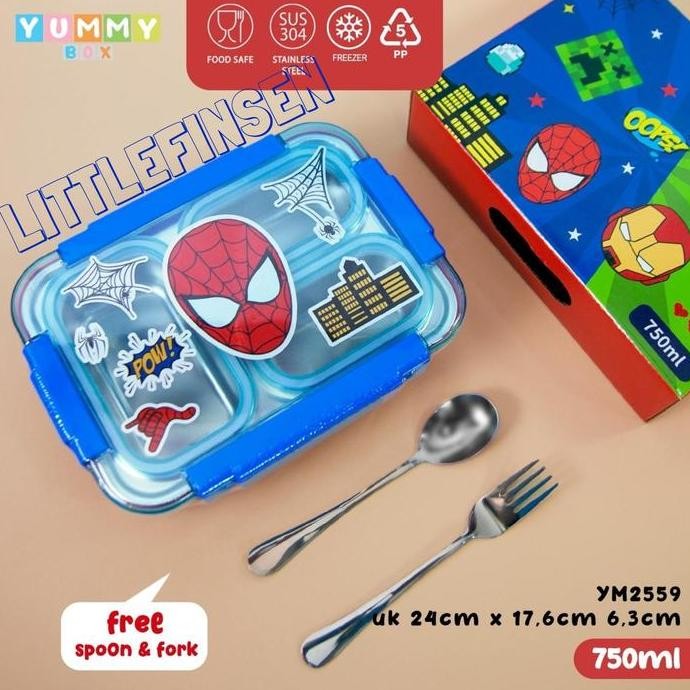 Promo Lunch Box Stainless Sekat Tiga Anti Tumpah/Lunch Box Anak Minecraft Spiderman Marvel/Lunch Box