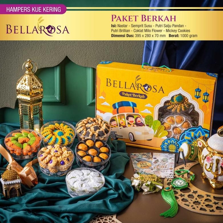 

Bellarosa Hampers Paket Berkah Platinum Kue Kering Gift Set Lebaran Suguhan Idul Fitri Nastar Putri Salju Semprit Hadiah Set Toples Trend