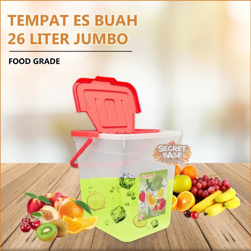 Toples Es Buah 26 L - Wadah Tempat Es Buah Besar Bonus Gayung Panjang Jualan Jus Capcin Juice Coklat