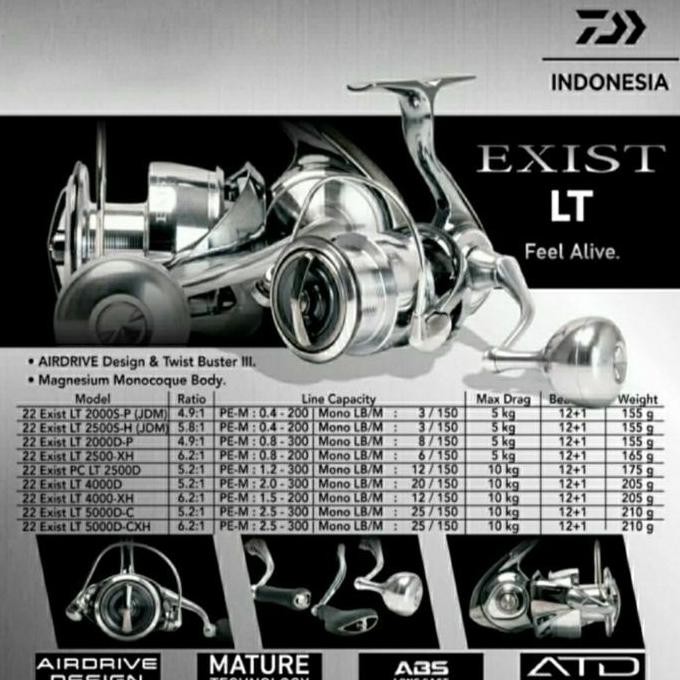 REEL DAIWA EXIST LT 22 2000S/2000D/2500D/4000D/4000XH/5000D-CXH/5000DC