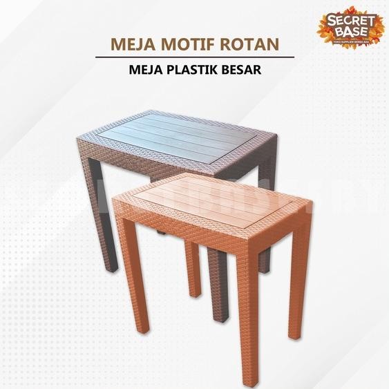 Meja Motif Rotan - Meja Plastik Besar Kafe Tamu Restoran Teras Taman Susun Rakitan Rakit Tinggi Koko