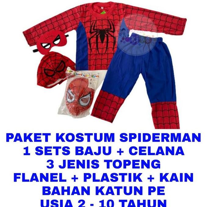 BEBAS ONGKIR - WK PAKET KOSTUM SPIDERMAN SUPERHERO ANAK LAKI LAKI KADO ULTAH SETELAN