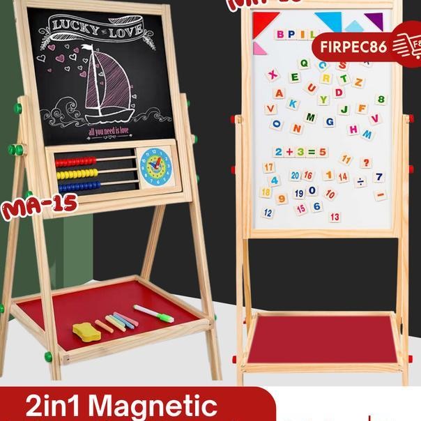

F86 Mainan Edukasi Kayu Papan Tulis Magnet Standing Sempoa Lengkap