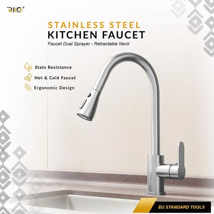 HARGA DISC - RKG Kran Angsa Tarik Fleksibel Kitchen Faucet Dual Sprayer