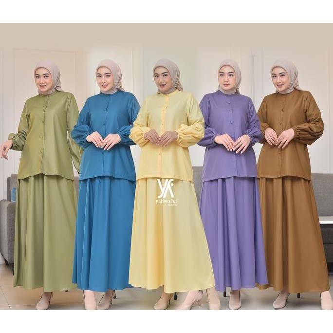 Yahwo Hijab Fashion - Baju Muslim Lebaran - One Set Kancing - Busui - Bahan Toyobo Dewasa Remaja
