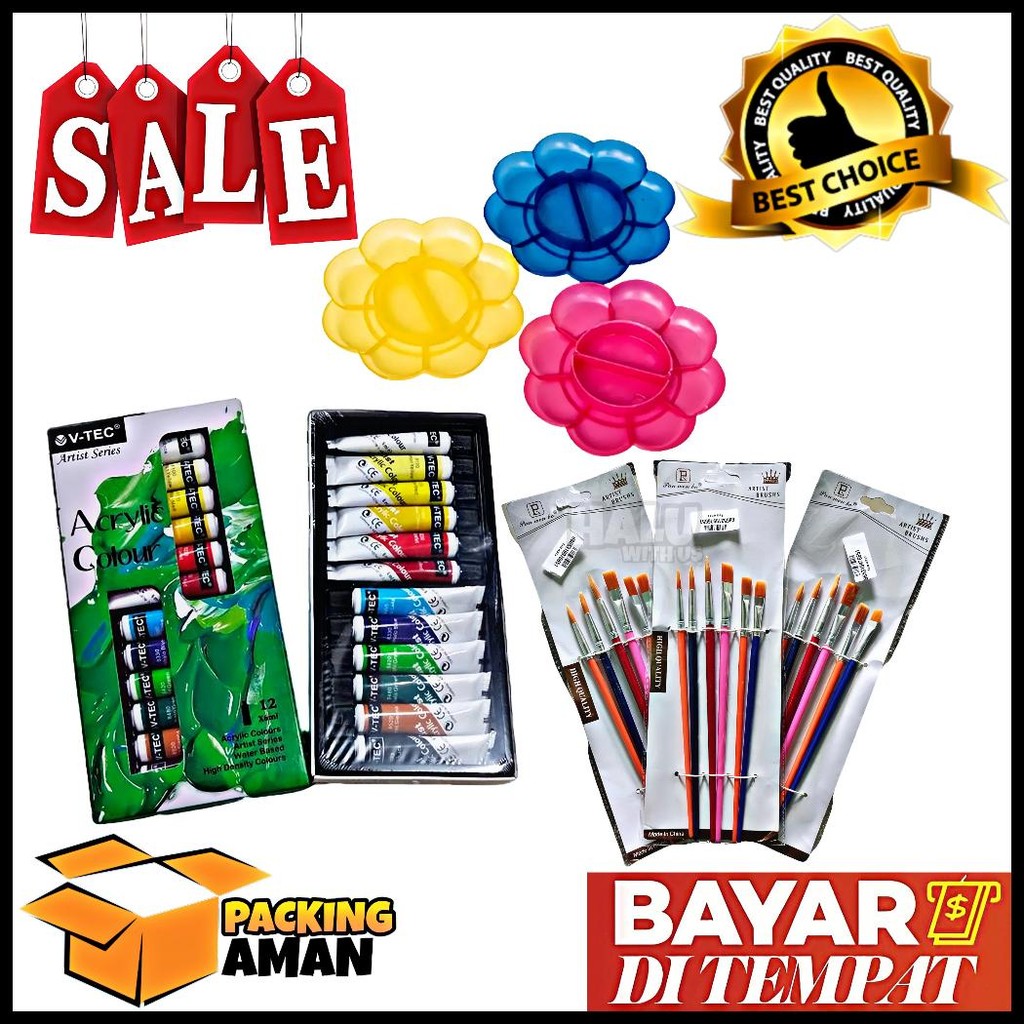 

1 SET 3 IN 1 CAT AKRILIK CAT ACRYLIC PALET KUAS SET MELUKIS LENGKAP / KUAS CAT PALET