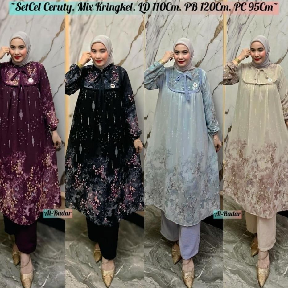 Long Tunik  Bahan Ceruty Mix  Kringkel Ld 110 Cm Pb 120 Cm