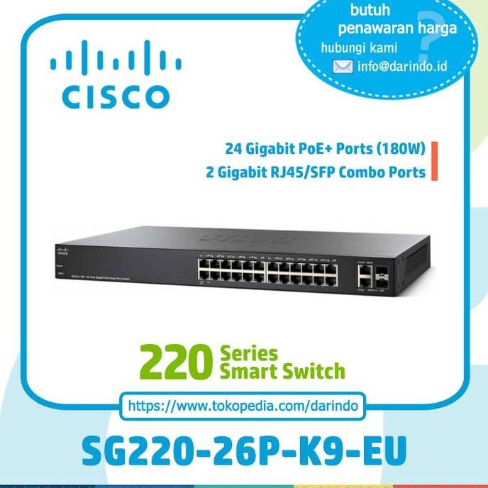 Cisco Sg220-26P-K9-Eu, 26-Port Gigabit Poe Smart Plus Switch New Stok