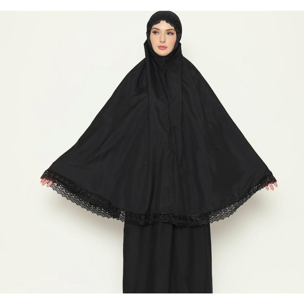Bergo Umroh Haji Bahan Katun Hijab Jumbo Bersaku Renda Mewah Anti Copet SV9