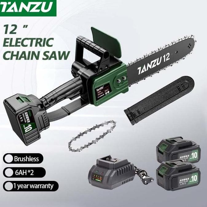 Terlaris Tanzu  8/12/16 Inch Chainsaw Gergaji Rantai Elektrik Mini Portable Genggam Lithium 21Volt C