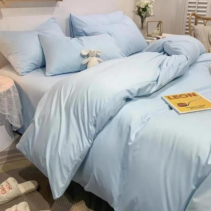 Sprei set katun lokal Polos Biru Muda