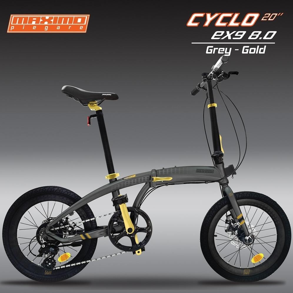 Sepeda Lipat 20 Inch MAXIMO Piegare Folding Bike 9 Speed Cyclo EX9 8.0 Grey-Gold