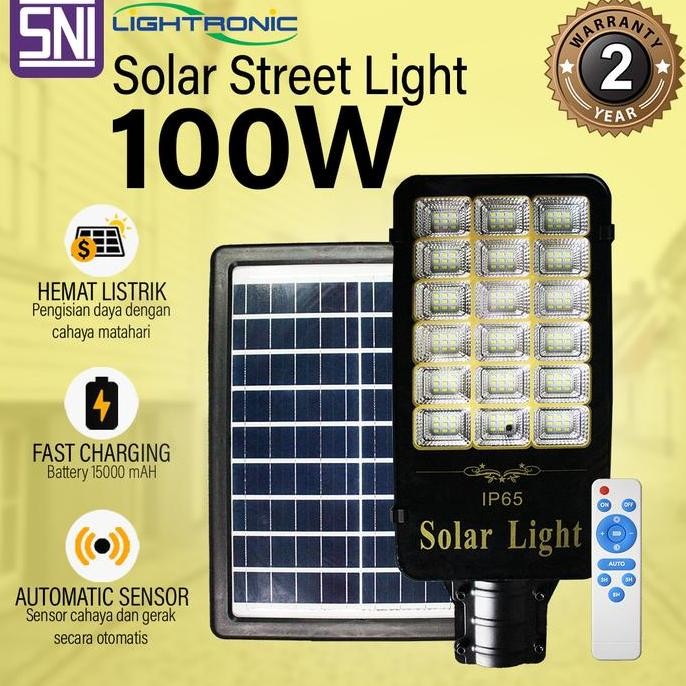 ready LAMPU JALAN LED SOLAR STREET LIGHT PJU Real 100 WATT 100W LIGHTRONIC