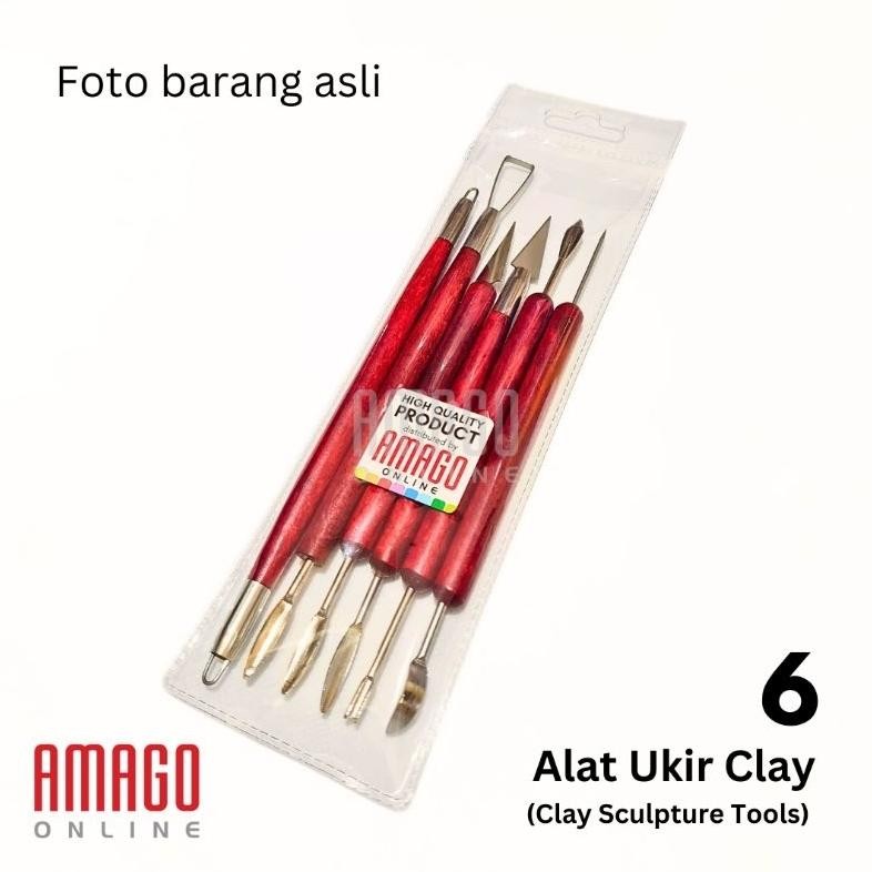 

JH8 6 buah Alat Ukir clay Gagang Kayu Clay Sculpting and Pottery Tools