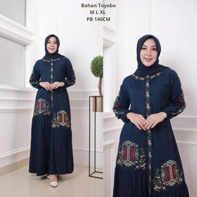 gamis bordir jumbo katun toyobo bordir pintu aceh Muslim Wanita Dress Baju Panjang Pesta Dewasa Rema