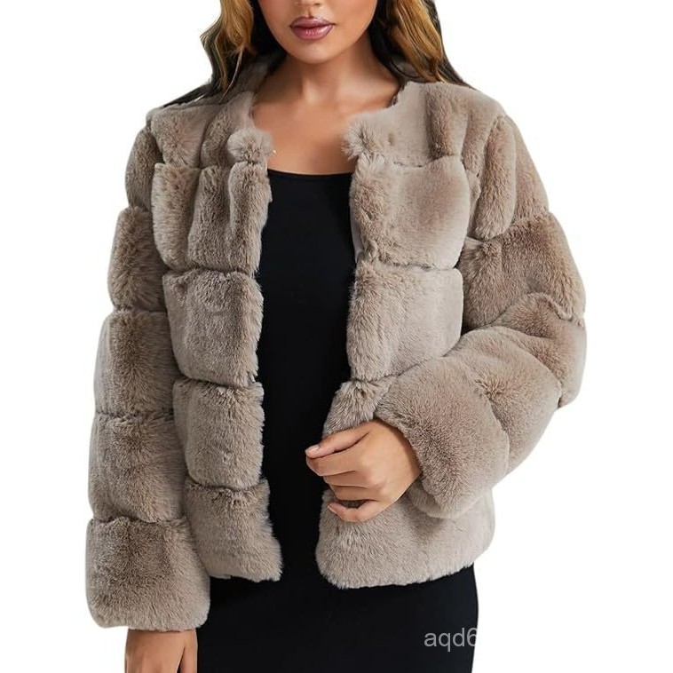 Faux Fur European and American Sales Faux Fur Women's Coat Faux Fox Fur Horizontal Splicing Artifici