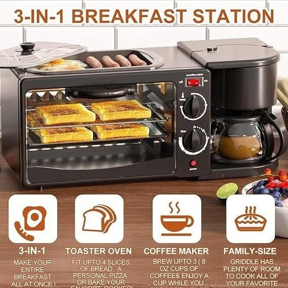 Oven 3 In1 Breakfast Maker Mesin kopi mesin roti mini oven listrik rumah tangga multifungsi