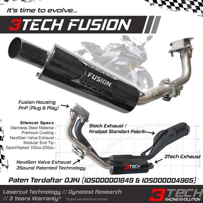Knalpot 3 Suara 3tech Fusion untuk motor 150cc Sport dan Bebek SHIFTER MANUAL Looks Standar bergaran
