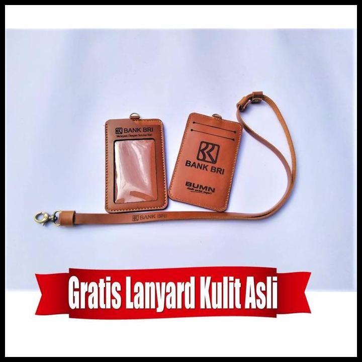 

Terlaris Name Tag Id Card Holder Bank Bri Kulit Asli Bonus Tali Lanyard Good Quality