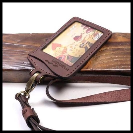 

Terlaris Id Card Kulit Sapi Asli Card Holder Nametag Gantungan Lanyard Tali Good Quality