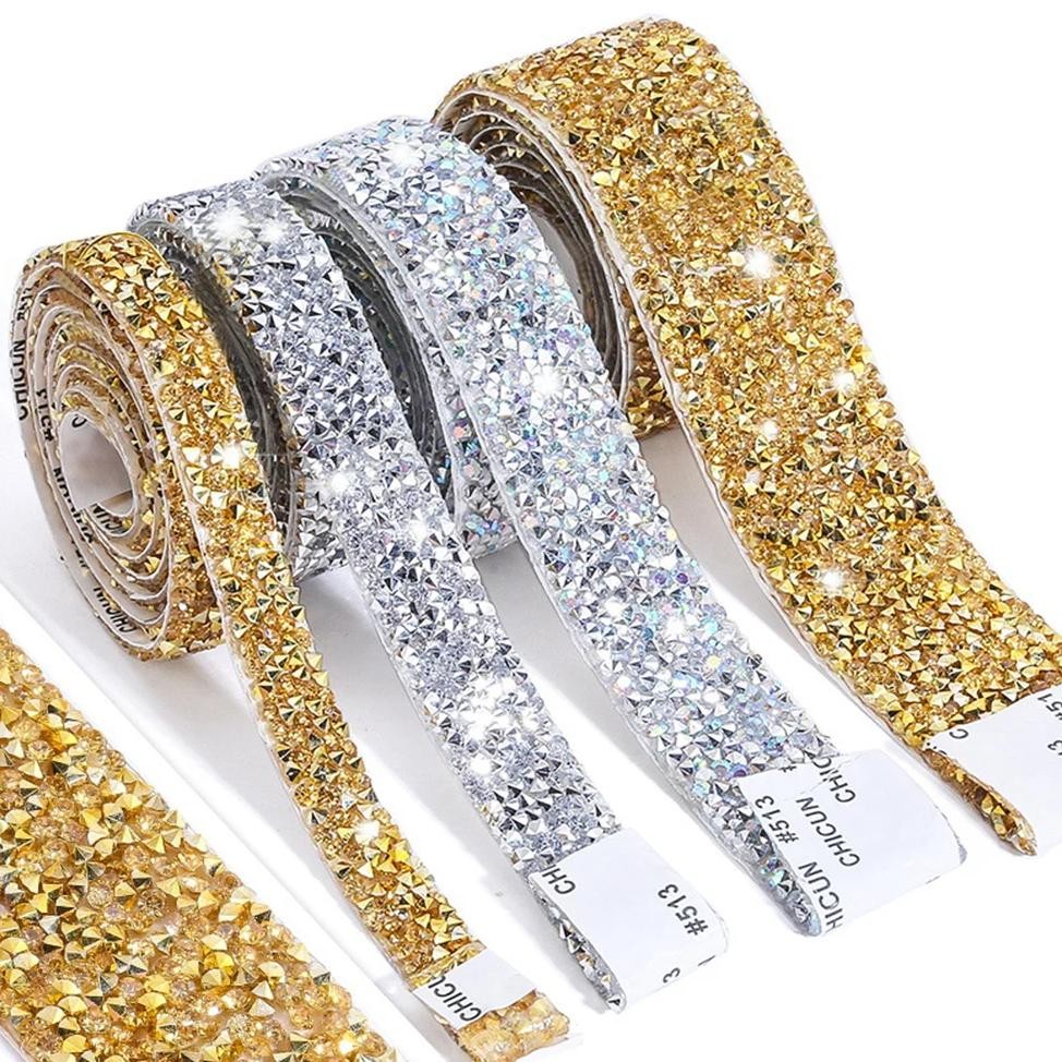 

1 Yard Self-Adhesive Gold Crystal Rhinestone Tape Trim Applicator Diy Shoes Dresses Decoration Rhinestones Ribbon Roll Crafts